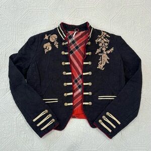 Free People Lauren Embroidered Cotton Band Jacket Women’s Size Medium Black